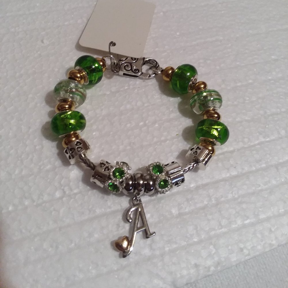 #9-6 1/2"-7" Bracelet-Letter "A"-.925 Glass Beads